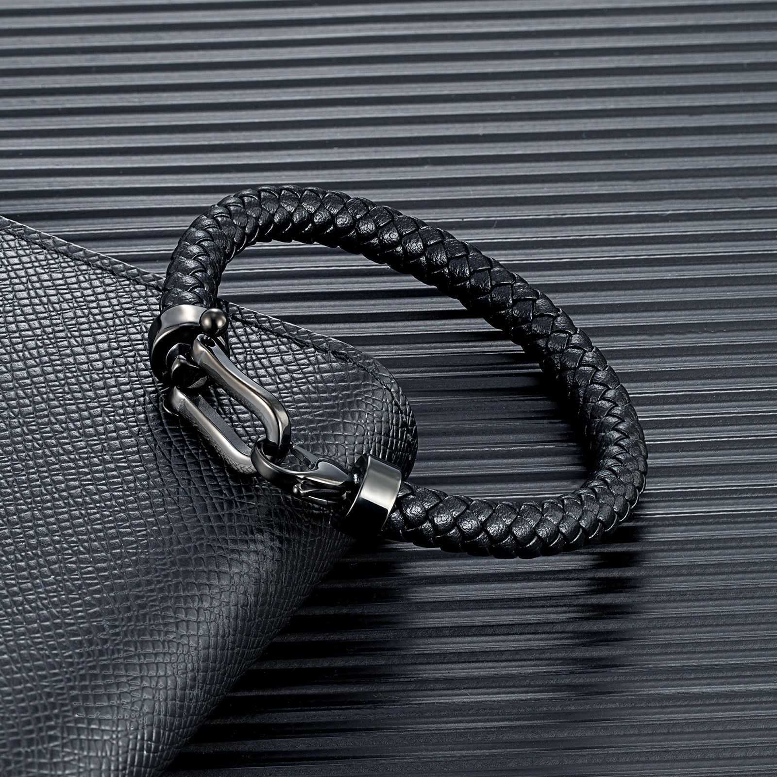Charm Bracelets 8mm genuine leather mens bracelet classic stainless steel horseshoe buckle bracelet fashionable H25220