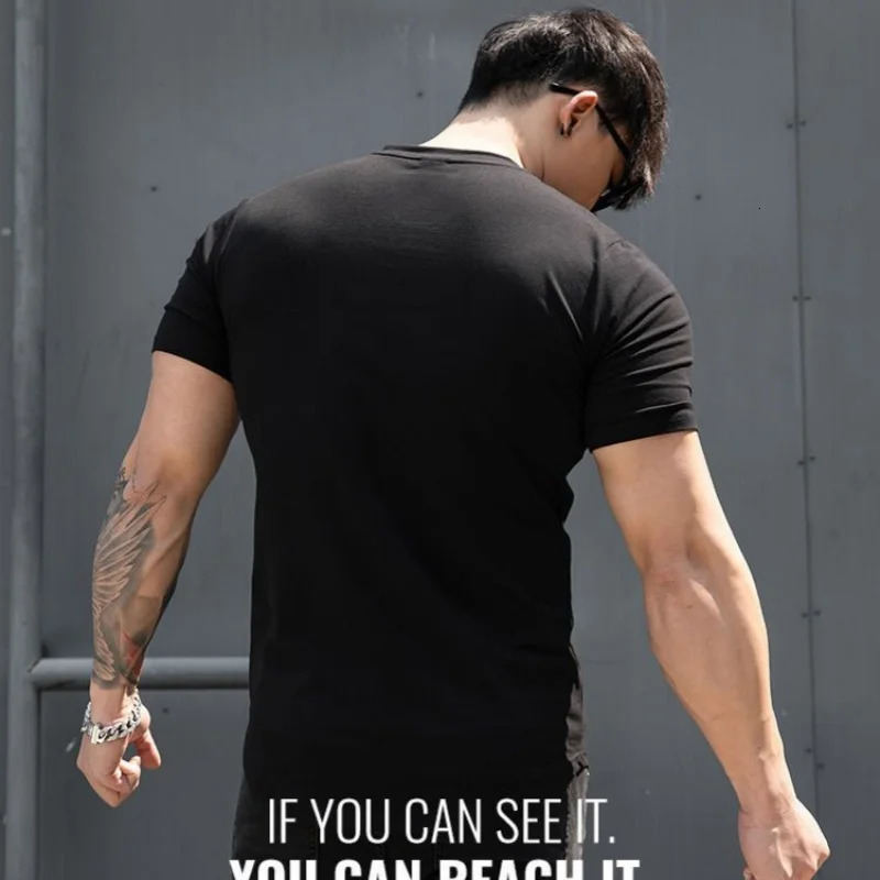 Men Summer Slim Fit Fashion T Shirt Fitness Motion Hip Hop Streetwear Running And V Neck trend Breathable Top 250218