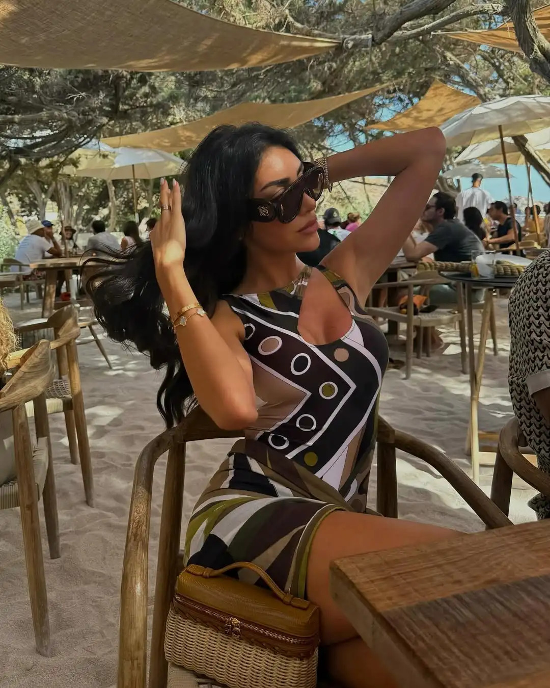 Womens Hollow Out One-piece Swimsuits And Skirt Geometry Print Sexy Bikini Fashion Beach Bathing Suit 250220