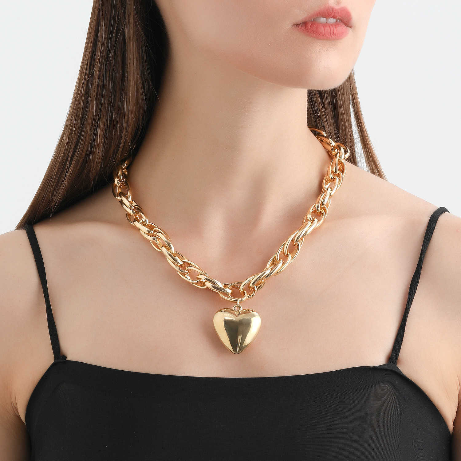 Pendant Necklaces Adornment cool style hollow out thick O-chain large peach heart pendant necklace with exaggerated love niche necklace H25219