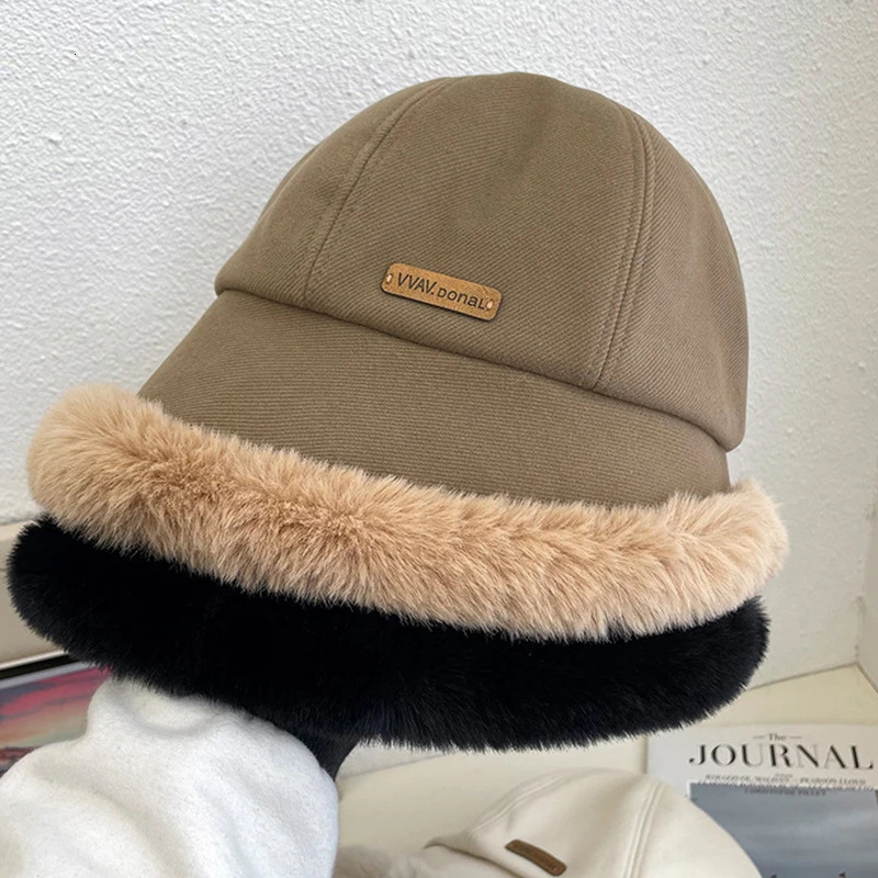 Fashionable fluffy fur bucket hat womens winter thick warm Panama fisherman retro soft plush basin 250210
