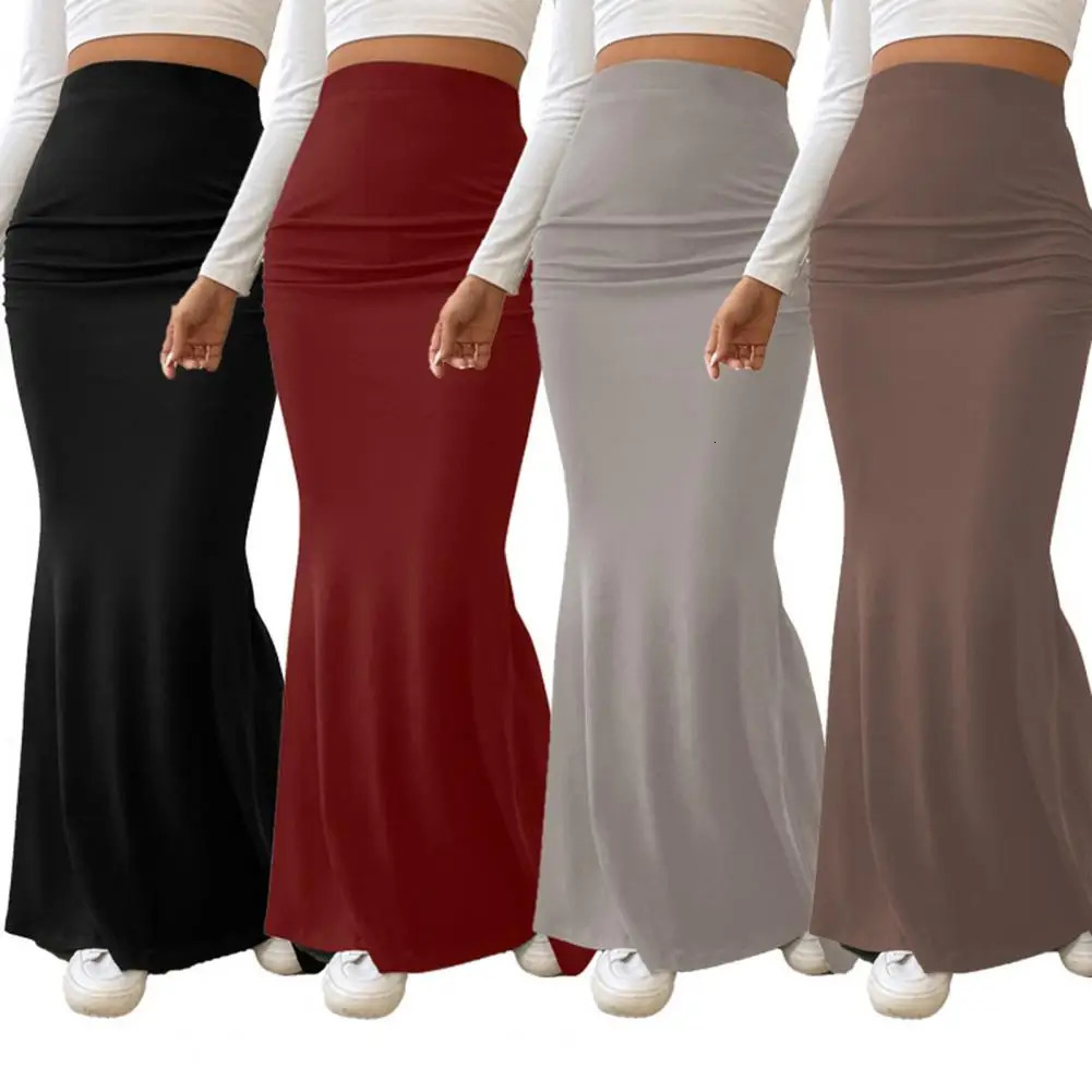 Womens Maxi Skirt Solid Color High Waist Knitted Fishtail Long Spring and Autumn Elegant Shirt n Skiing 250220