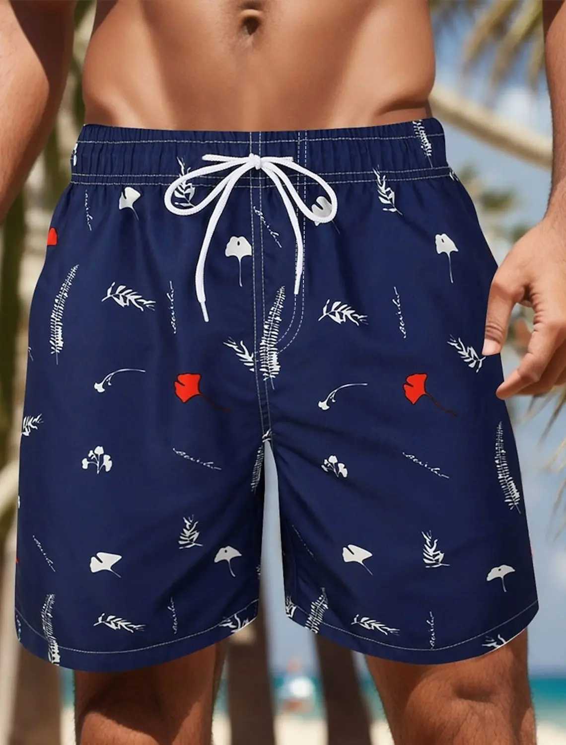 Mens Palm Leaf Tropical Plants Shorts Swimming Trunks Board Shorts Fashion Streetwear Pocket Drawstring Shorts Mens Underwear X250220