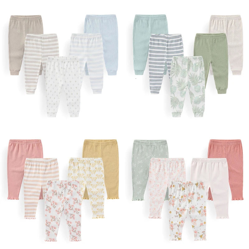 45Pieces Print born Baby Girl Pants 012M Cotton Boy Trousers Solid Color Autumn Spring Cartoon Bebes 250220