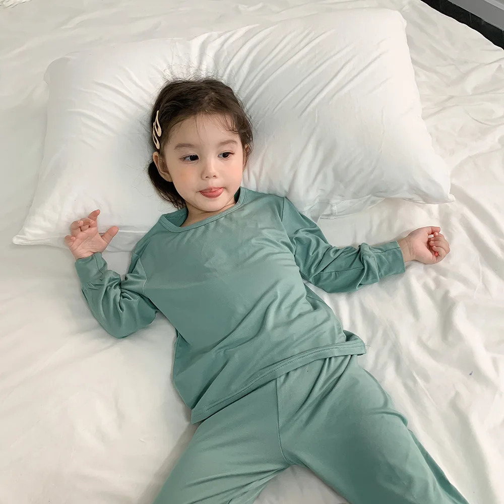 Kids Underwear Pajamas Sets 2pcs Korean Style Cotton High Quality Child Home Sleep Wear Clothes for Baby Girls Boy 1-8 Years Old 250220