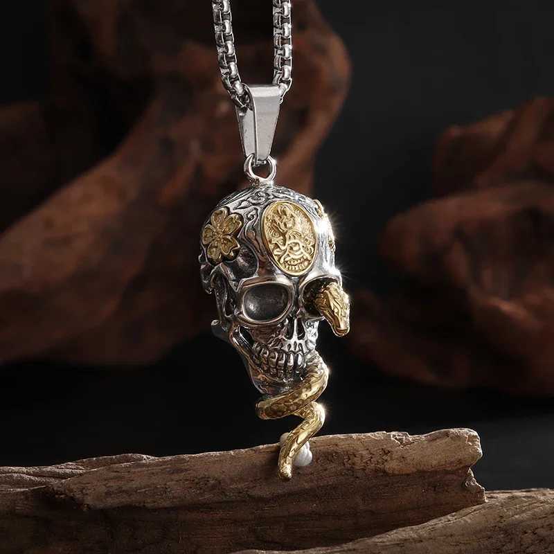 Vintage Gothic Snake Coiled Demon Skull Pendant Necklace for Men Boys Rock Party Halloween Jewelry GiftXJ250219