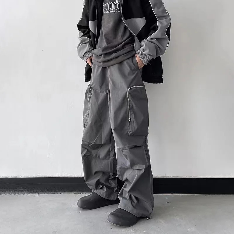 Black Baggy Cargo Pants Fashion Harajuku Straight Trousers Mens Y2K Vintage Baggy Casual Pocket Streetwear Hip Hop Korean Style 250218
