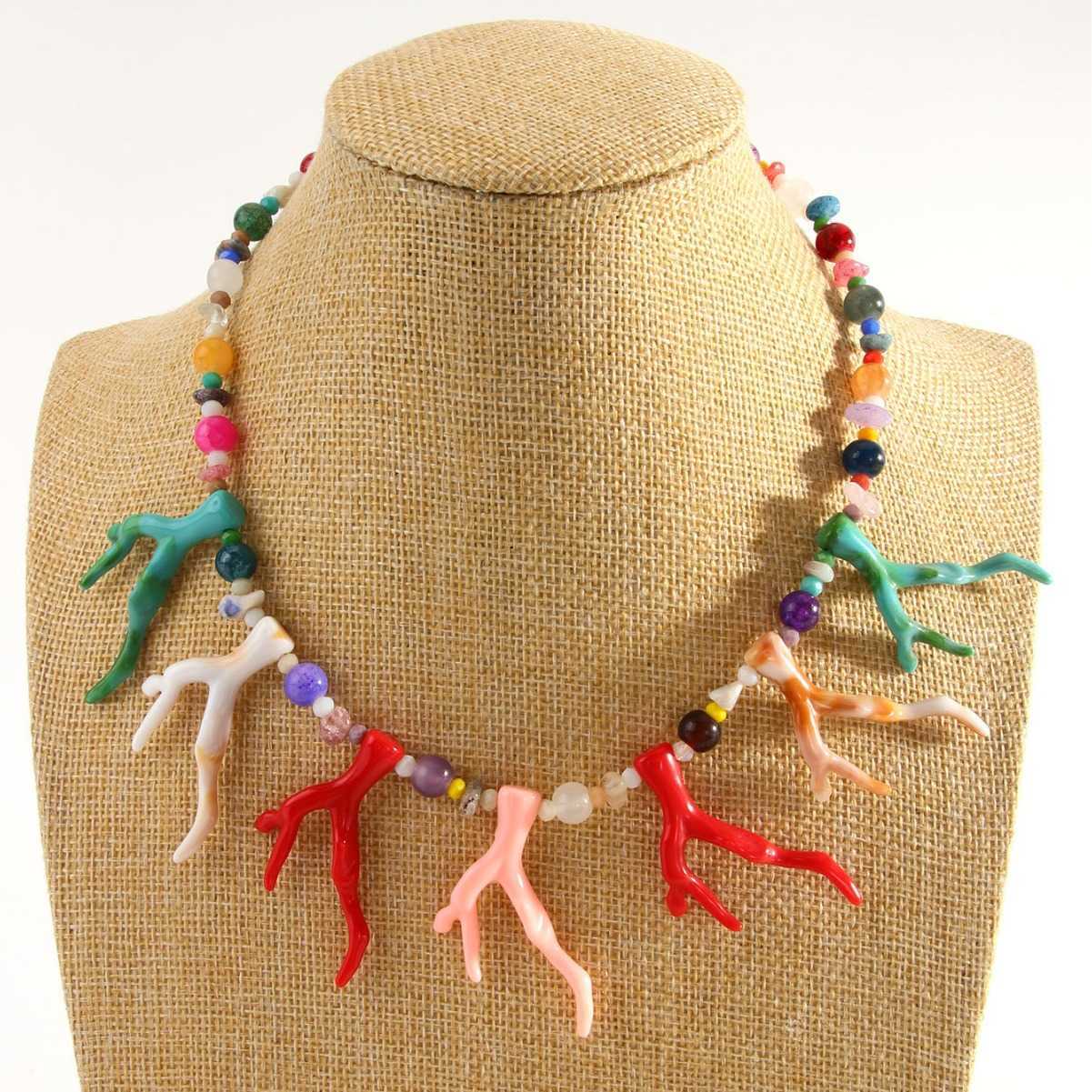 Pendant Necklaces ZA new personalized exaggerated bead coral resin necklace Bohemian beach vacation style accessory necklace H25219