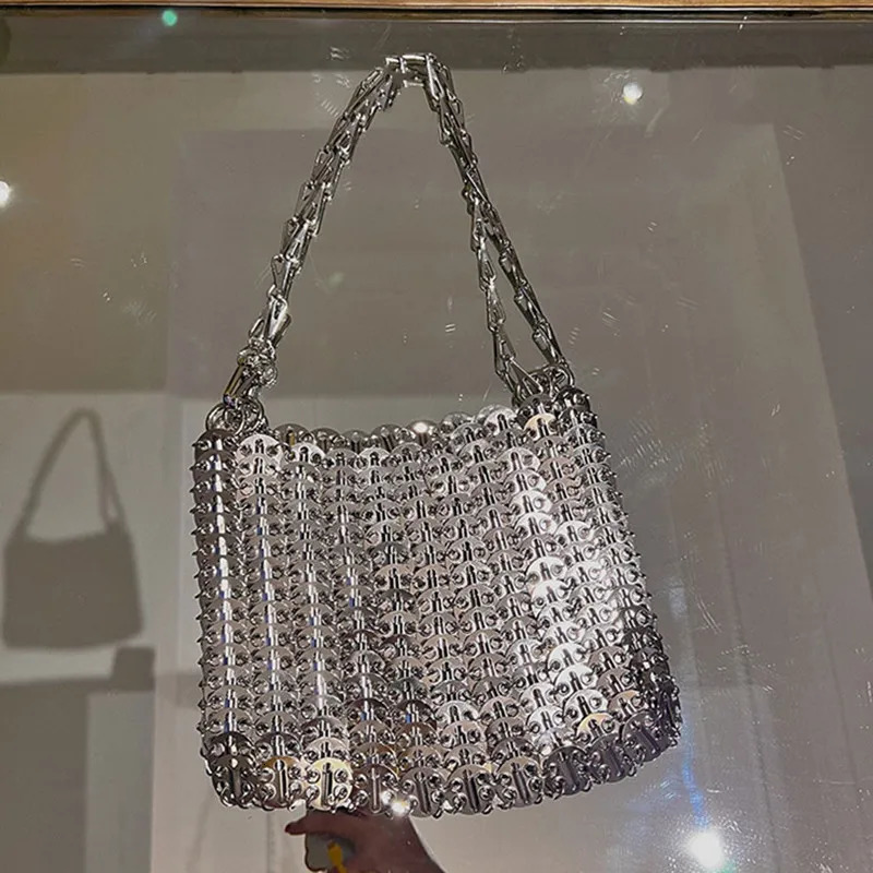 Handwoven Metal dh1102219088 hot Chain Tote - Aesthetic Clutch, Shoulder Bag for Travel & Holiday