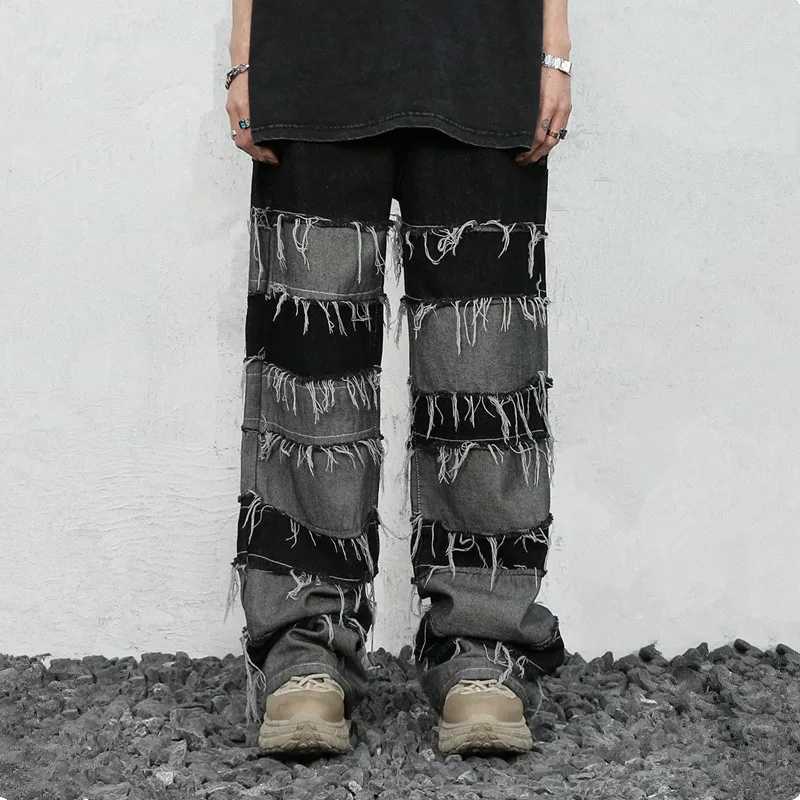 2023 Clothing Grunge Y2K Streetwear Baggy Stacked Jeans Pants Men Clothing Patchwork Straight Loose Long Trousers Pants Men X250220