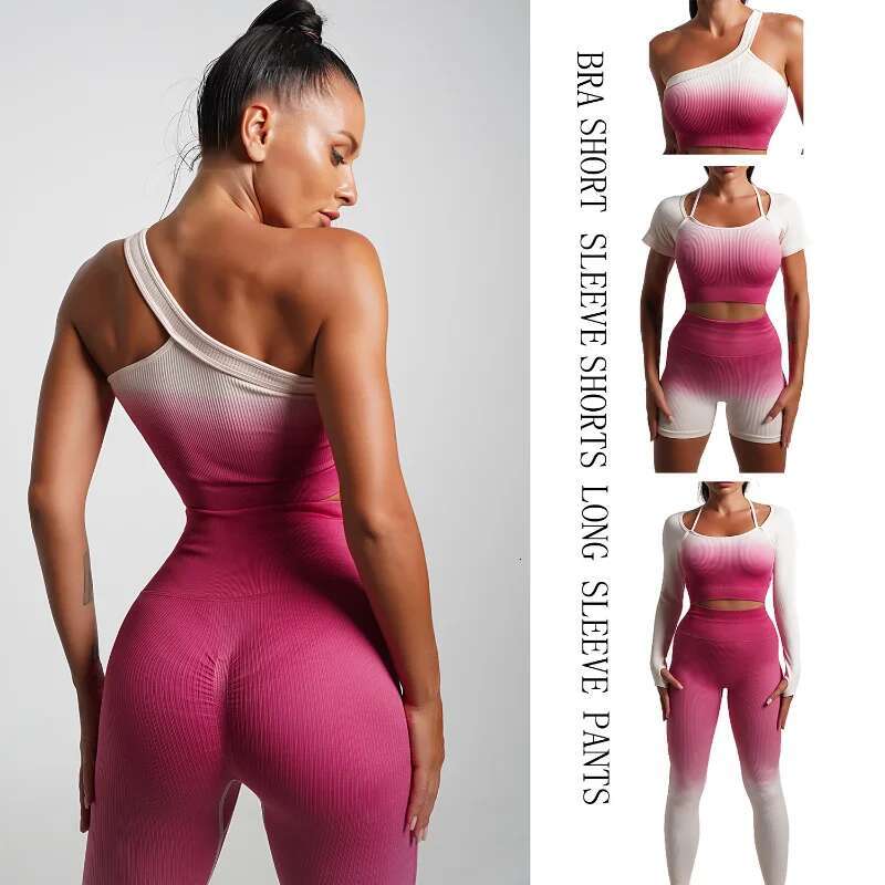 Seamless Gradient Leggings High Elasticity Sets Womens Outfits Yoga Suit Set Running Tight Fiess Wear Sports Bra