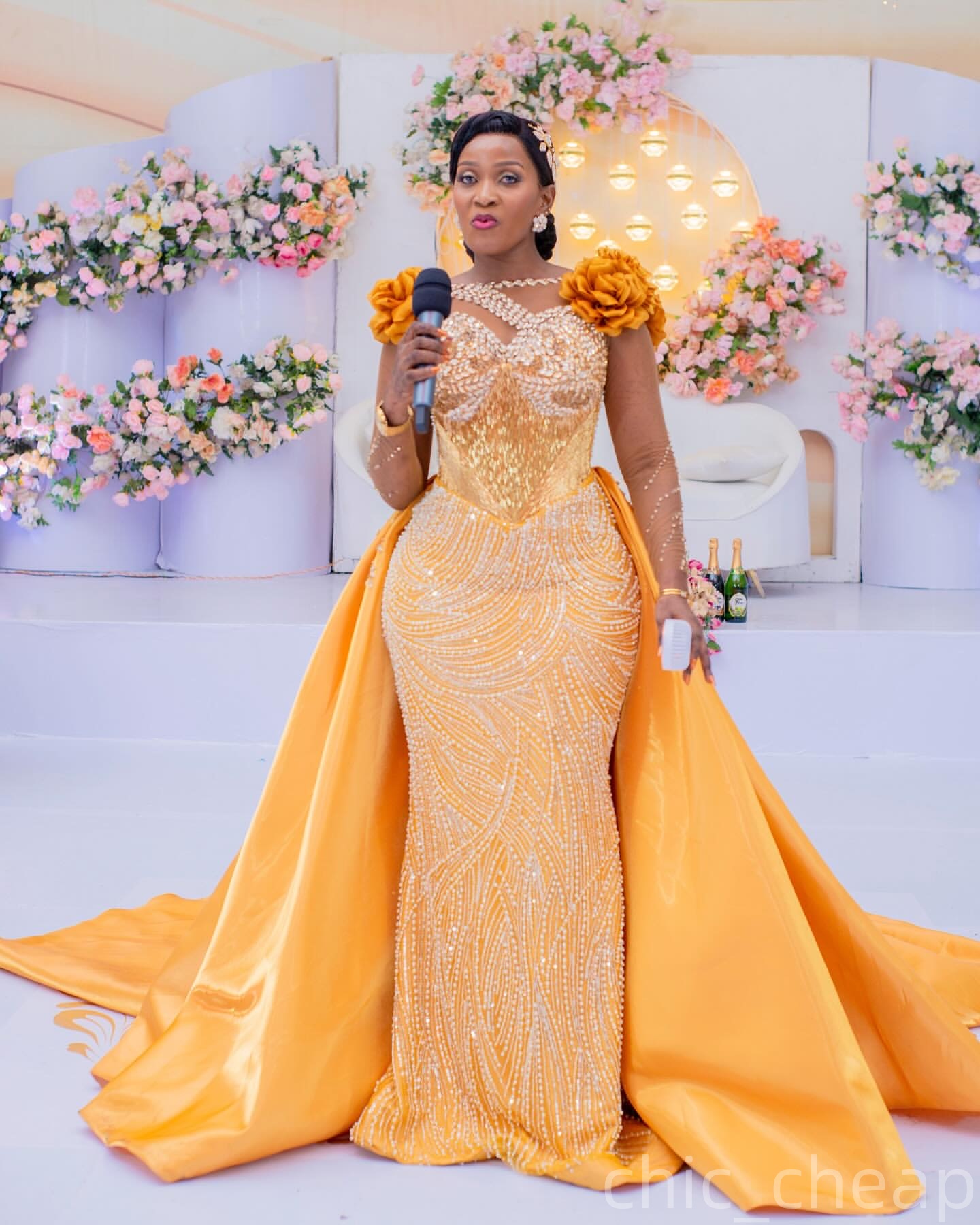 Yellow Mermaid Prom Dresses 2025 Crystals Beaded Flowers Satin Evening Formal Party Second Birthday Engagement Gowns Plus Size Dress For Special Occas