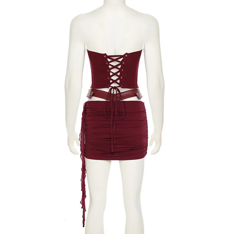 Townlike Sexy Party PU Leather Patchwork Two Piece Set Crop Top And Skirts 2 Pieces Sets Women Spring Summer Outfits 250220