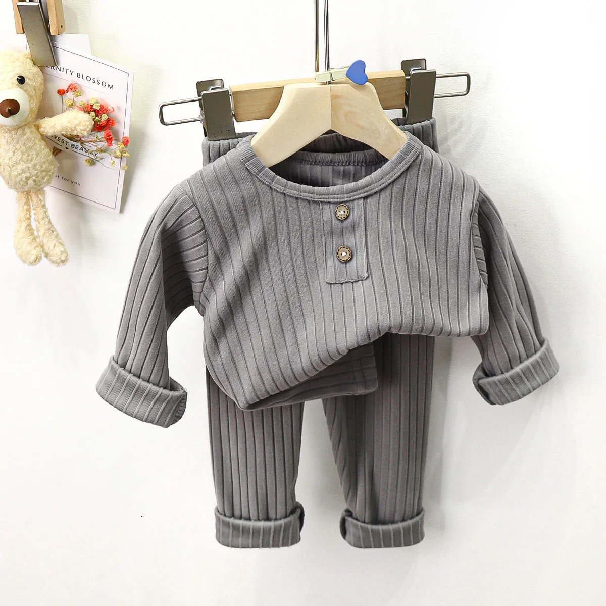 Autumn 2025 Ins Children Baby Girls 2PCS Pajamas Set Cotton Solid Bottom Tops Stretch Warm Pants Suit Kids Girls Homewears 250219