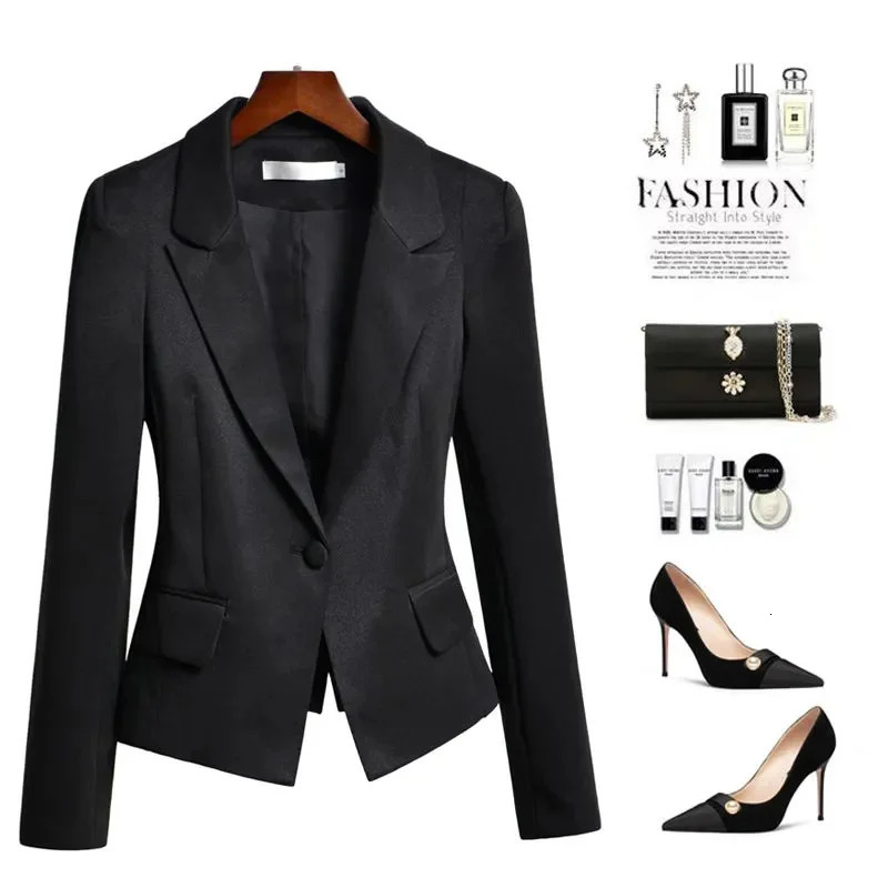 Small Suit Women Spring Autumn Slim Waist Professional Black Jacket Female stature Short Elegant Blazer Top 250213