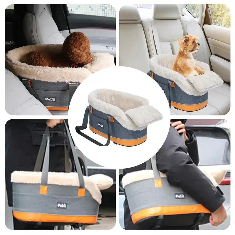 Dog Carrier Small Console Car Seat Pet Safety Cat Travel Bags With Straps Storage Pocket