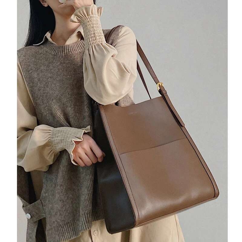 New Women Fashion Bag Female Shoulder Bags Lady Soft 100% Cowhide Genuine Leather Niche Design Tote Casual Bucket Handbag