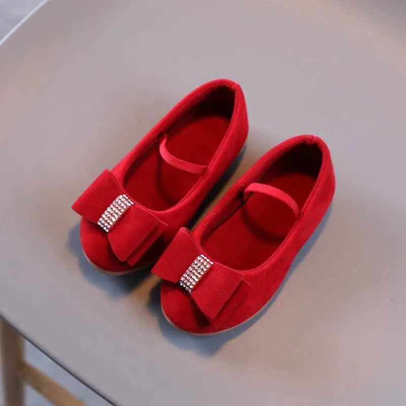 Little girl leather shoes simple and fashionable childrens princess shoes solid color flat lining childrens Versatile Bowtie Loafers Moccasin X250220