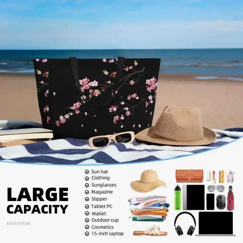 Japanese Sakura Beach Handbag Waterproof and Sand proof Zipper Beach Handbag Swimming Pool Gym Travel Z250219
