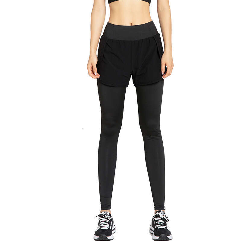 fake two sports tight fitting women's high waist elastic lifting buttocks small feet fiess running pocket yoga pants 2025 temperament versatile n