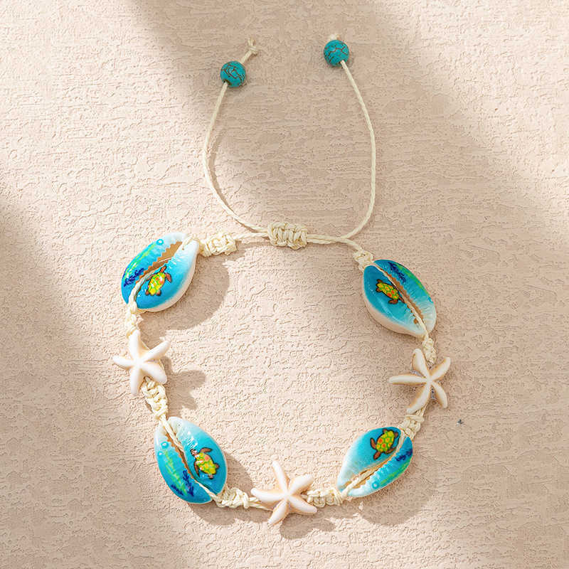 Charm Bracelets Hot selling ocean style cartoon starfish shell graffiti blue eye bracelet ins summer beach vacation bracelet H25220