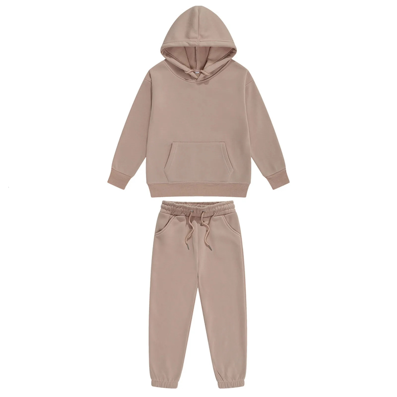 Autumn Kids Boys Girls Solid Color Sport Suit Warm Casual Tracksuit Long Sleeve Drawstring Pullover Hoodie with Sweatpants 250219