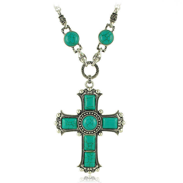Pendant Necklaces Jewelry Cross Pendant Necklace Womens Turquoise Long Necklace Sweater Chain H25219