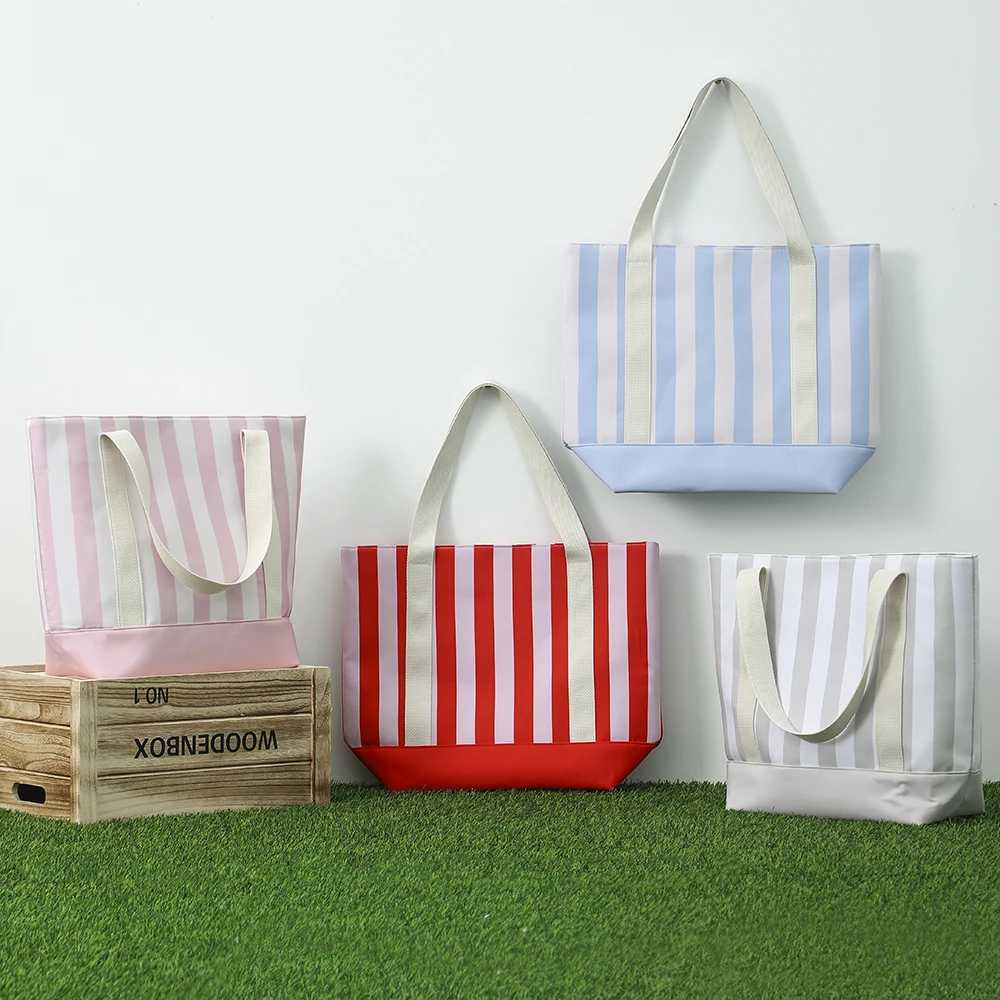 Large Striped Tote Hand Bag For Women Matching Color Cosmetic Bag Durable Canvas Shoulder Bag For Shopping Travel Outdoor Z250219