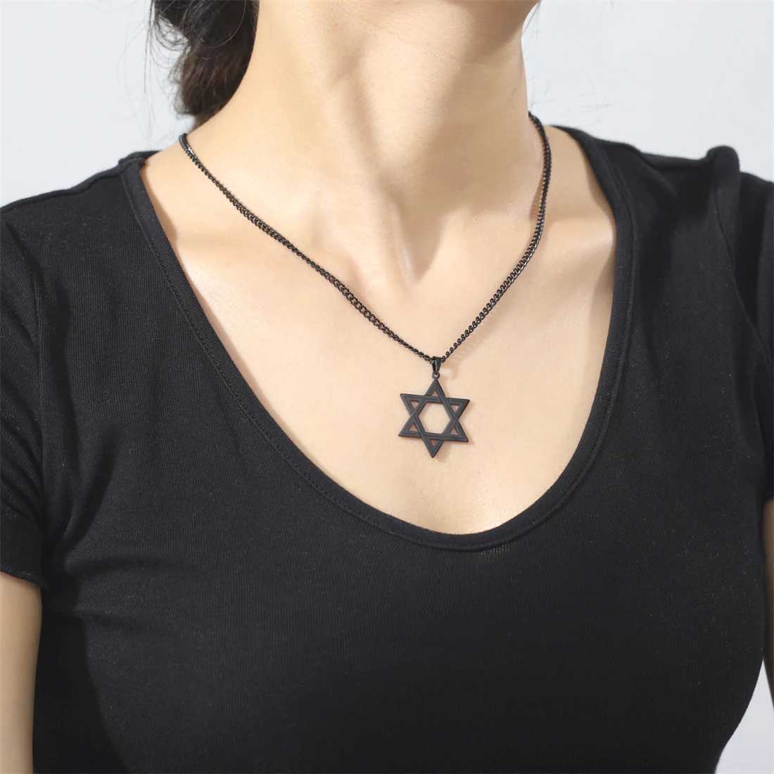EUEAVAN Star of David Pendant Necklace Women Men Stainl Steel Gold Silver Black Color Classic Six-pointed Star Je JewelryXJ250219