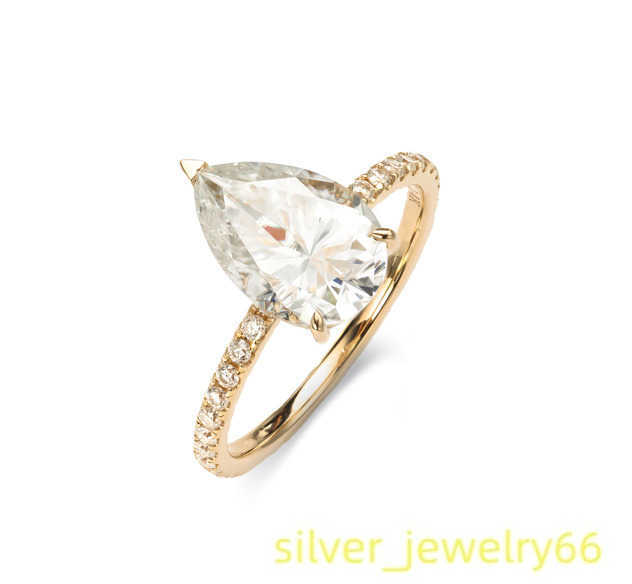 AAA Gems 14k Yellow Gold Pear Shape Engagement Ring Crushed Ice Cut Moissanite Ring Set