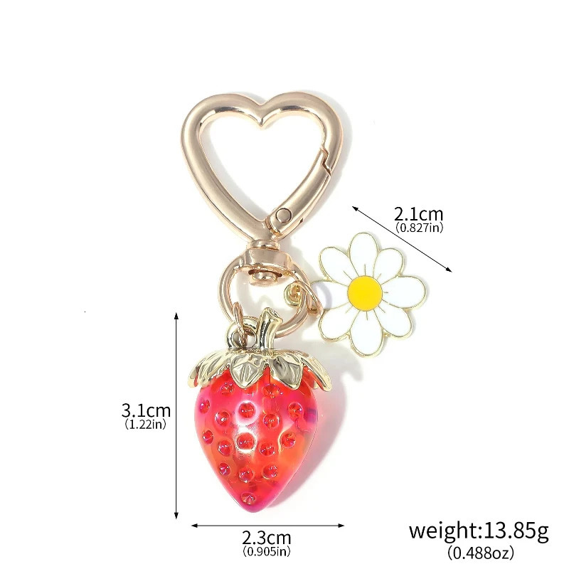 Cute strawberry keychains bag charms heart flower daisy key chains accessories decor for girls purse gift womens gifts accessory 250214