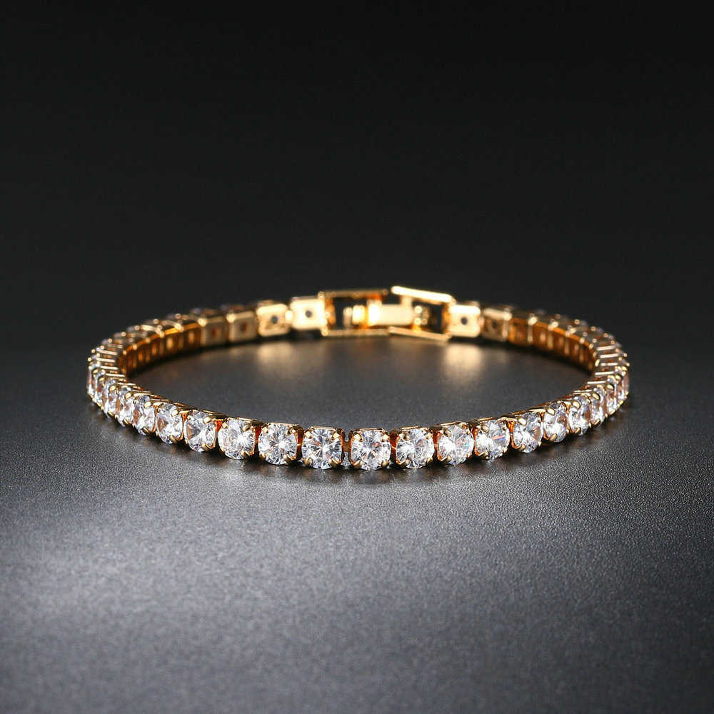 Charm Bracelets Zircon Bracelet female 4mm Round single row full Diamond Gold Tennis Bracelet hip hop trendsetter jewelry H25220