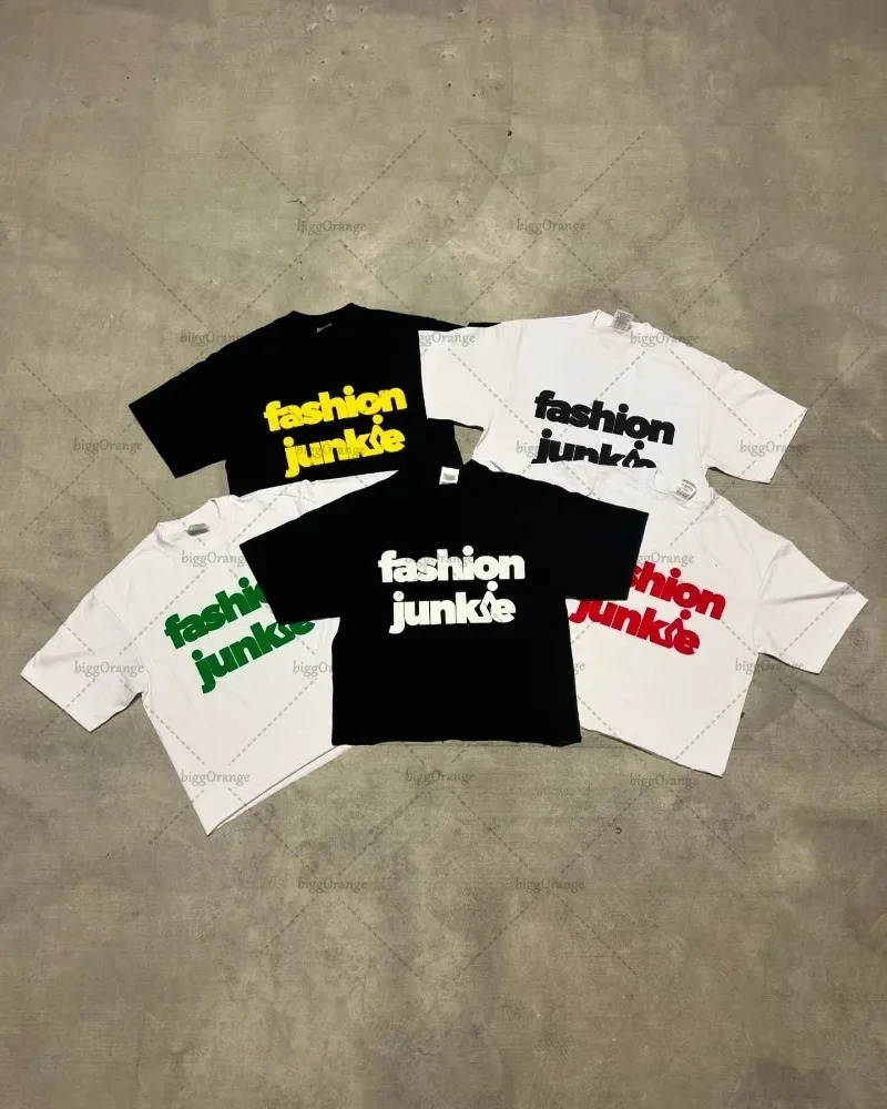 Y2k European and American Harajuku Retro Loose Casual Couple Short-sleeved Hip-hop Casual Letter Printing Oversized T-shirt Top 250220