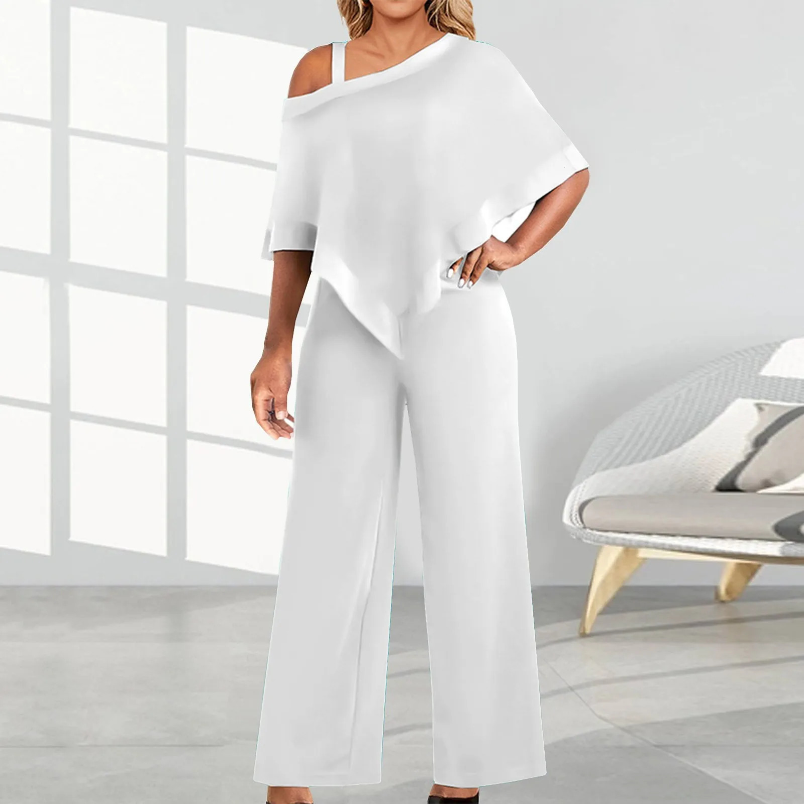 Elegant one shoulder jumpsuit womens summer night party clothing casual clothing hanging wide leg jumpsuit womens clothing soft 250220