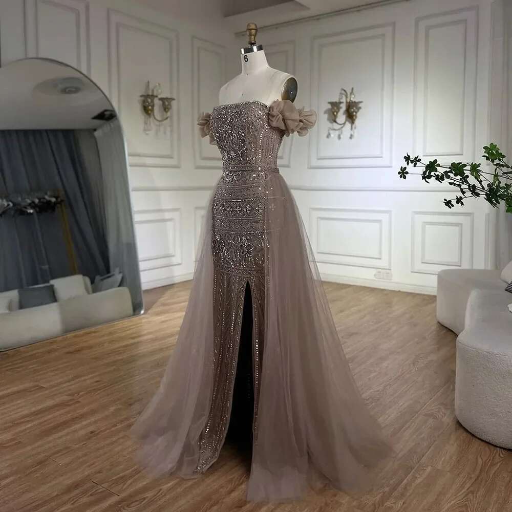 Purple Arabic Spaghetti Strap High Split Mermaid Beaded Evening Dresses Gown Prom Party Customize BLA