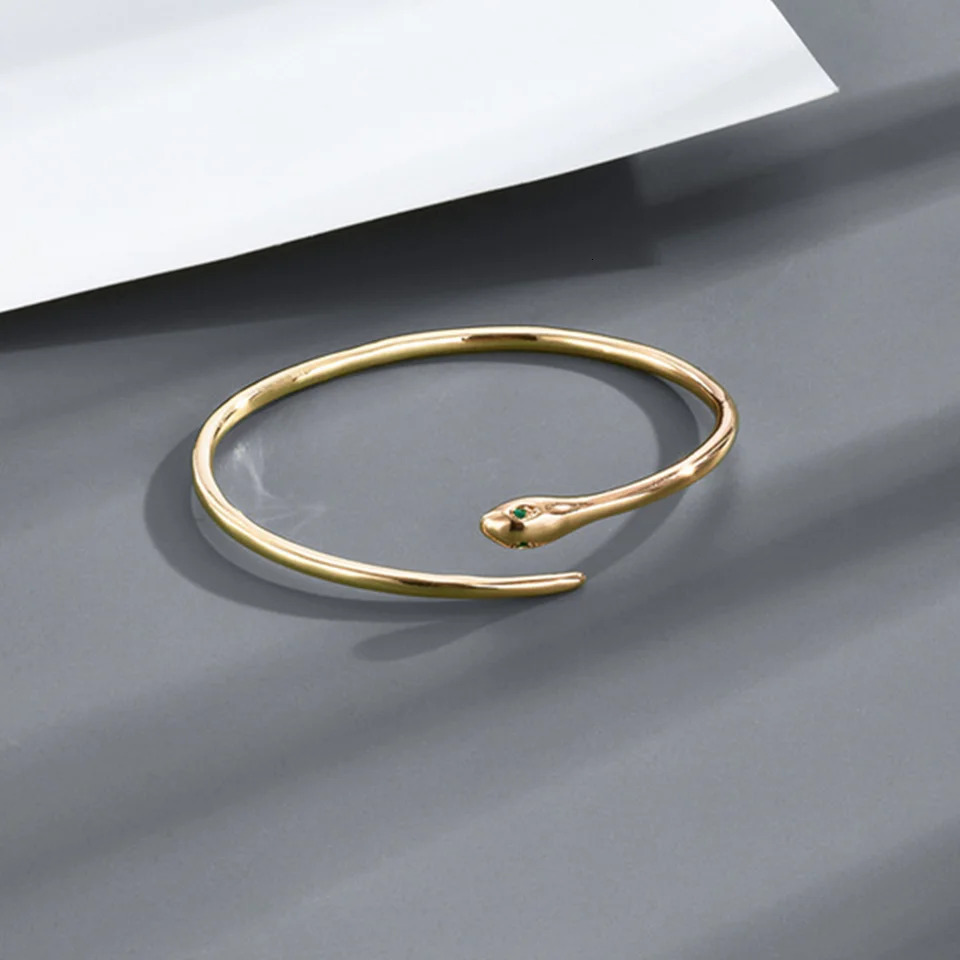 Simple Fashionable Snake-shaped Copper Bracelet Opening Adjustable Golden Retro Snake Head Bangles Men Women Personality Jewelry 250220