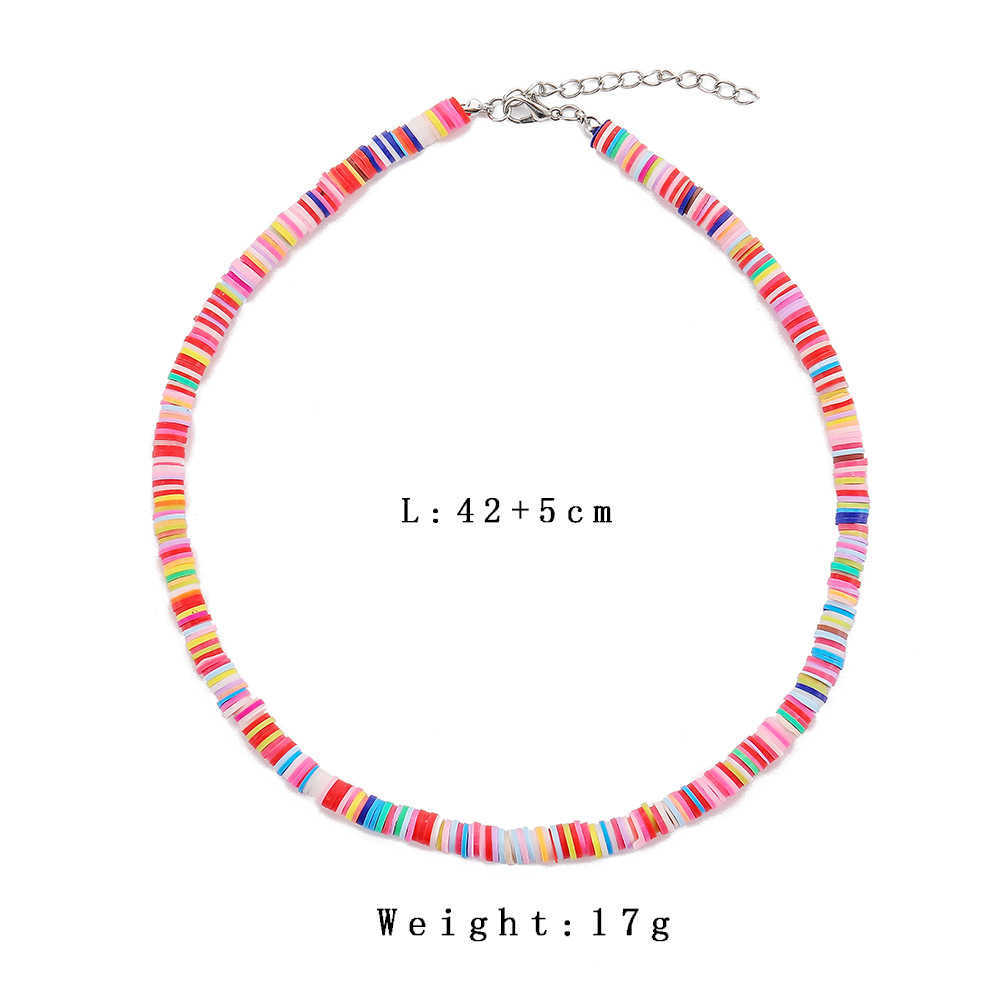 Pendant Necklaces Ins beach style colorful soft pottery piece string necklace Bohemian colorful collarbone chain set H25219