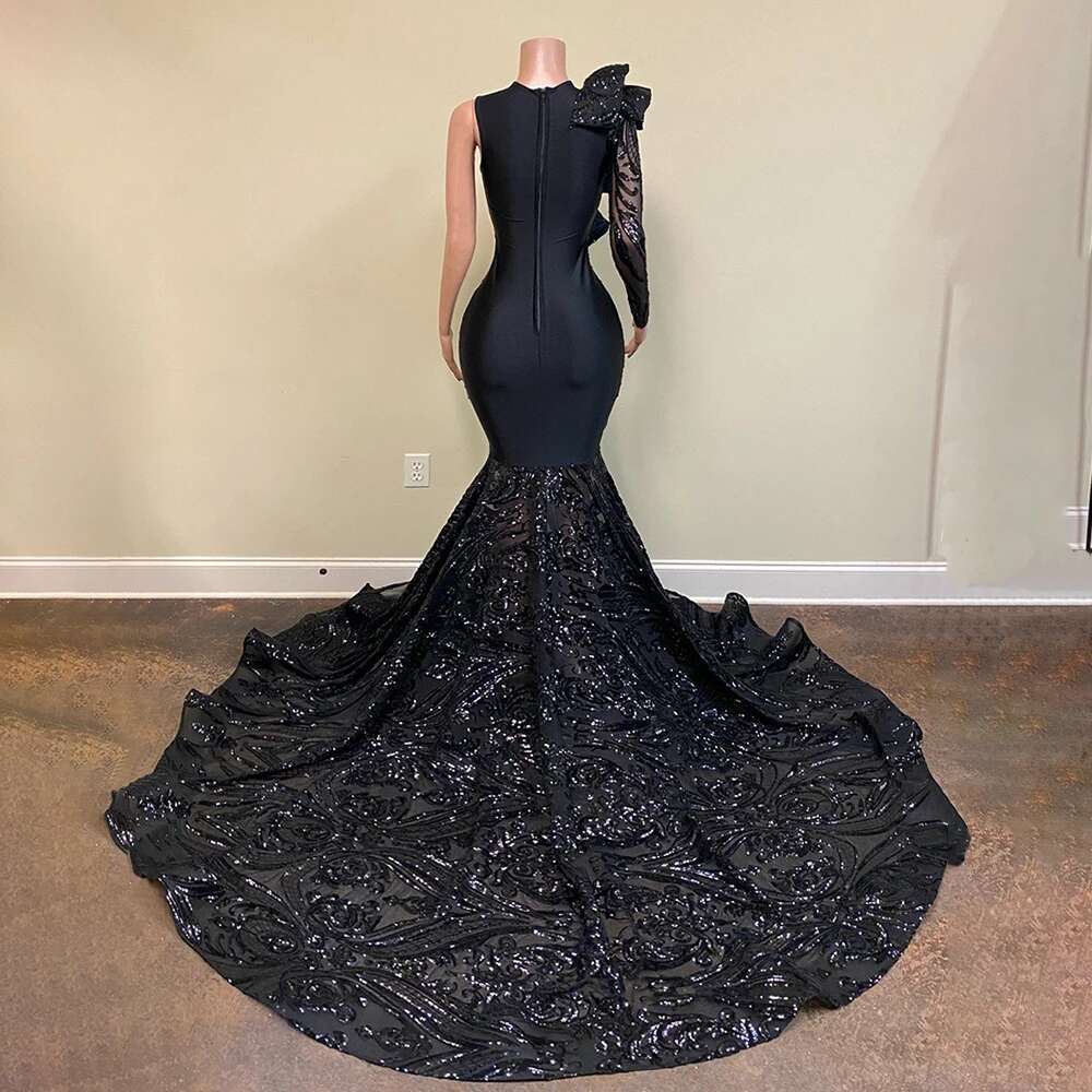 Sequin Long Mermaid Prom Dresses 2025 Black Girl Ruffles Sleeve African Formal Gala Gown for Party Customized