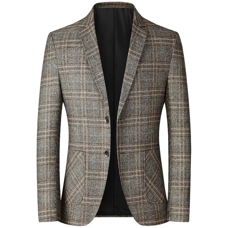 Mens Plaid Blazers Jackets Business Casual Suits Coats High Quality Male Slim Fit Blazers Jackets Spring Thin Blazers Coats 4 250220