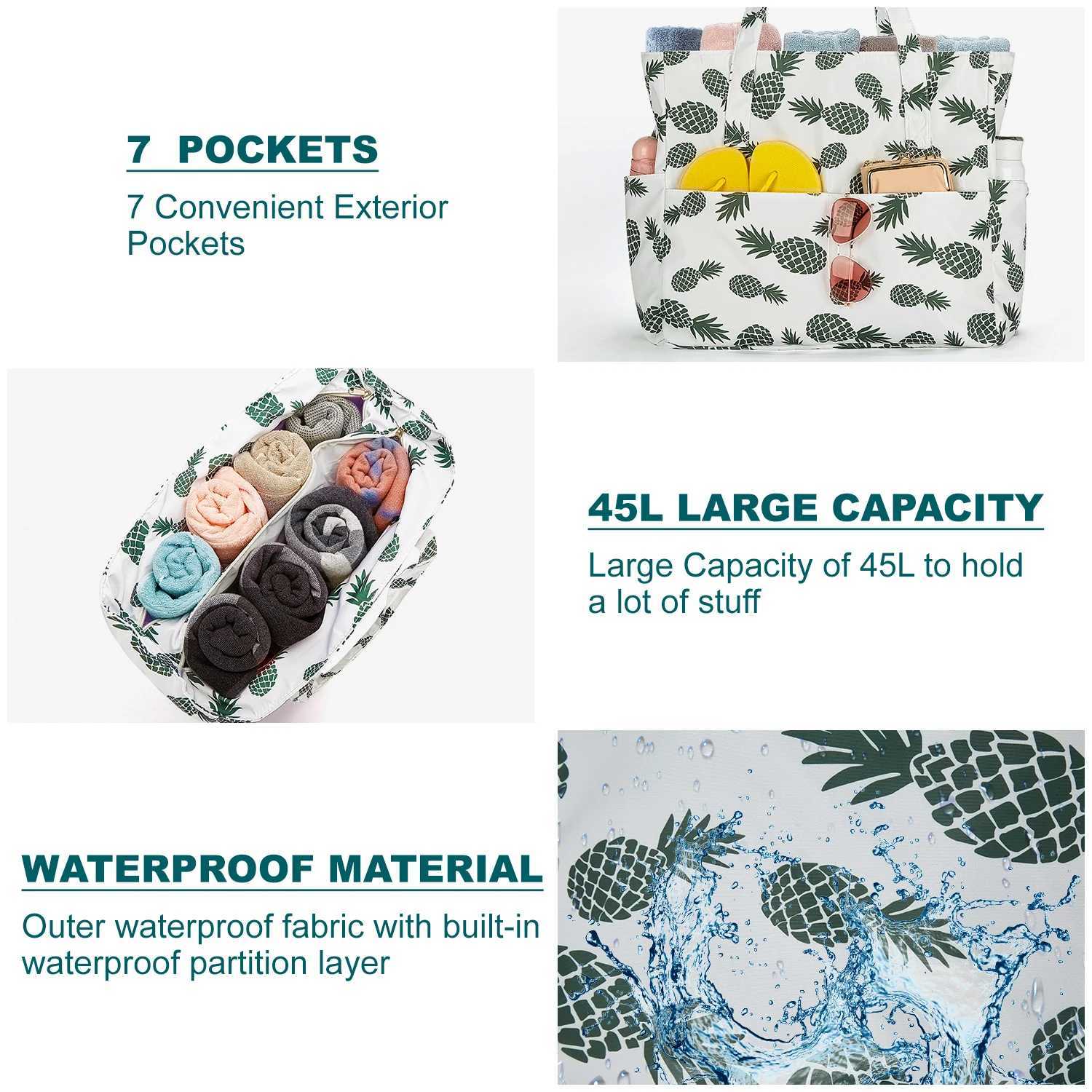 Waterproof Beach Pool Bags Tote for Women Ladies Large Gym Tote Carry On Bag With Wet Compartment Travel Storage Bag Fashion Z250219