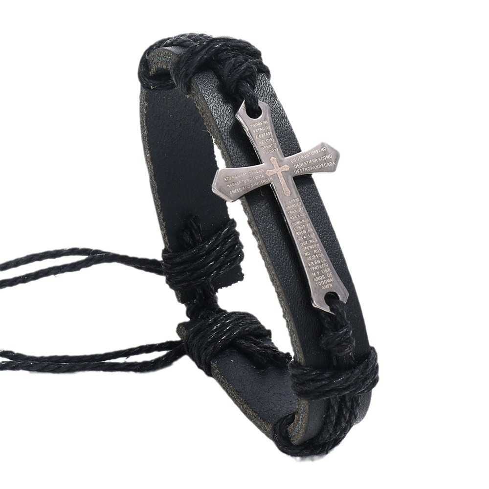 Charm Bracelets Fashion Accessories Cross Alloy Bracelet Leather Hand Woven Mens Bracelet H25220 2 ONJR