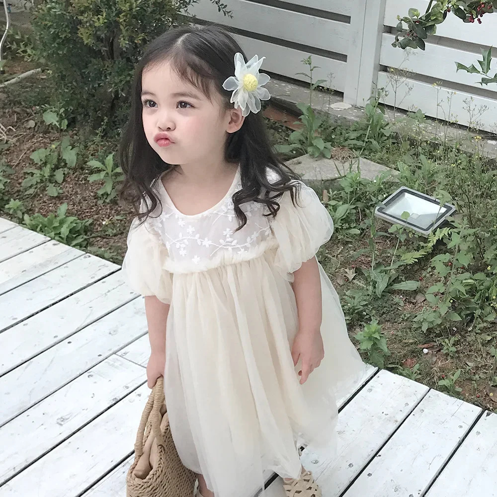 1001-1 Baby Dresses Autumn Childrens Dresses Girlsdresses With Flowers Yarn Tulle Puffy Sleeve Jasmine Princess Party 250220