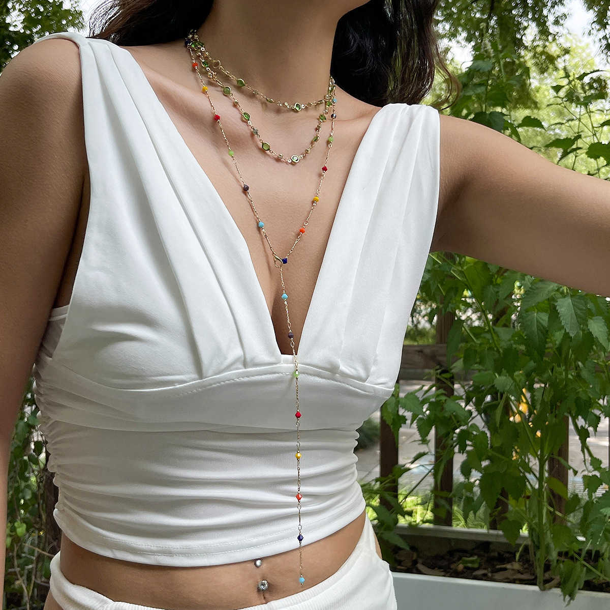 Pendant Necklaces Fashion inspired tassel Y-shaped chain necklace for women simple and multi-layered inlaid crystal collarbone chain H25219