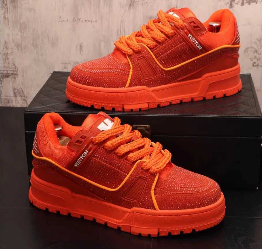 Sneakers Casual Mens Designer Punk Bling Board Shoes Fashion Microfiber Leather Breathable Height Increased Flat Platform ShoesC250219