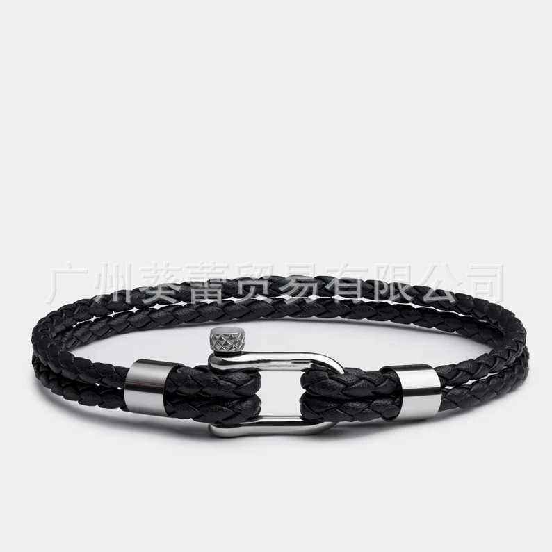 Charm Bracelets Fashion stainless steel mini U-shaped horseshoe buckle bracelet new mens black leather bracelet H25220