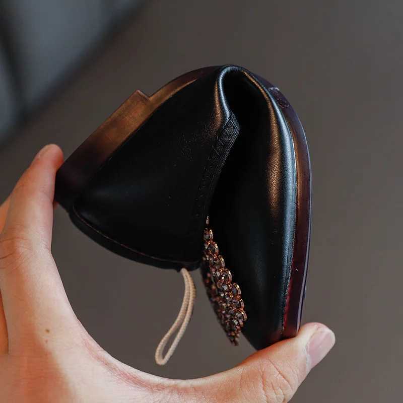 Childrens Leather Shoes Autumn New Girls Rhinestone Princess Shoes Shallow Mouth One Pedal Girls Single Shoes Kids Shoes X250220