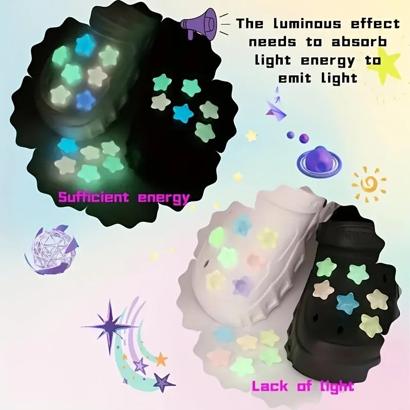 7pcs GlowintheDark Star Shoe Charms Easy Install Fun DIY hole shoes Buckles for Hole 250219