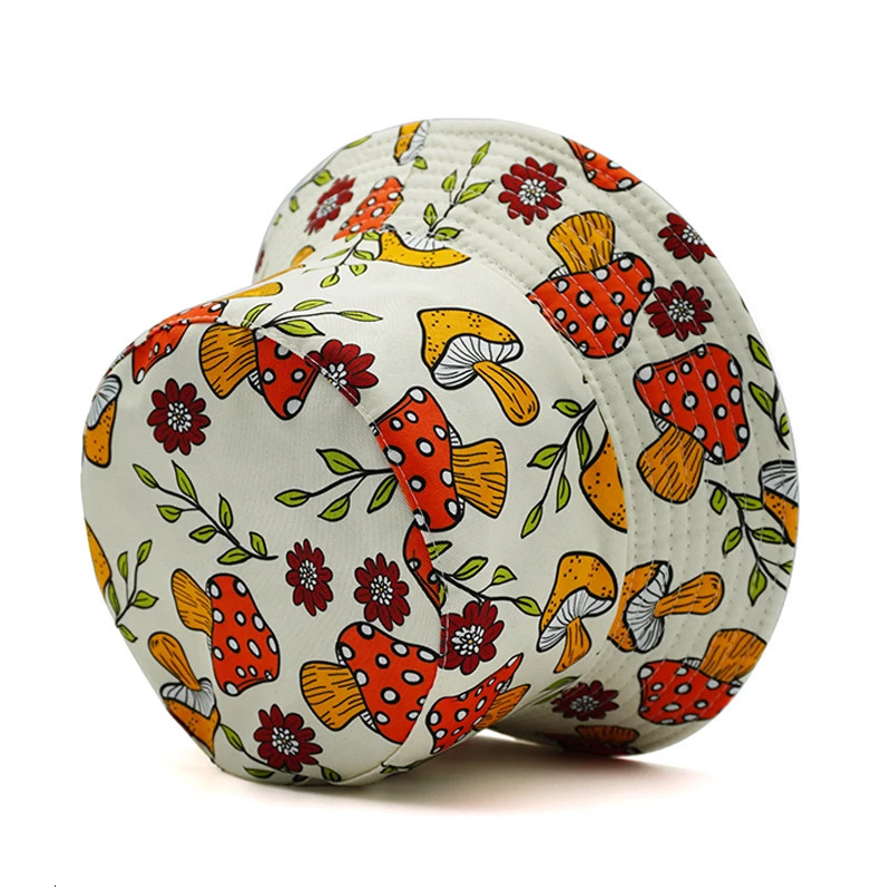 Bocca Cartoon Mushroom Printing Bucket Hat Colorful Pattern Fisherman Hats Double Sides Panama Cap Unisex Selling Style 250117