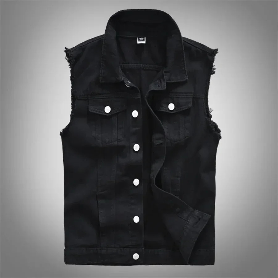 Mens Sleeveless Jeans Vest Black Denim Vest for Men Casual Cowboy Horse Clip Cowboy Vest Fashion Cowboy Tops 5XL 6XL 250219