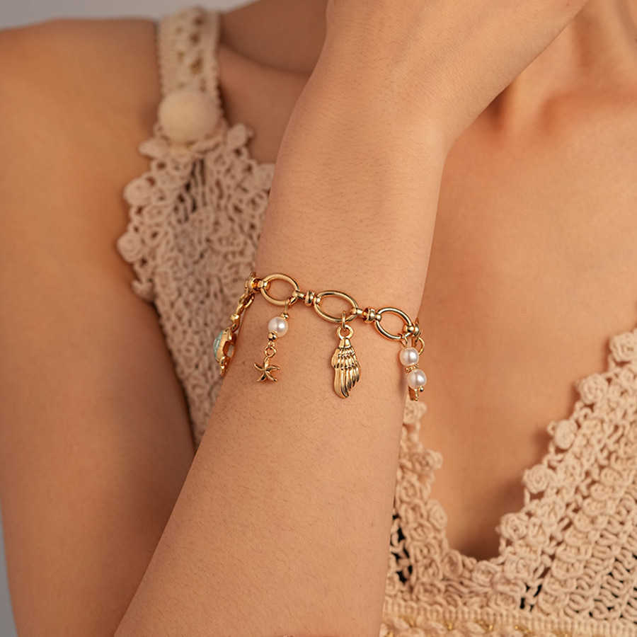Charm Bracelets Ocean vacation oil droplets pearl tassel bracelet personalized fashion bracelet high-end feel bracelet H25220 2 FOFO